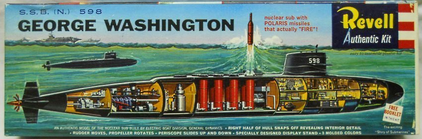 Revell 1/261 George Washington SSBN-598 Nuclear Powered Polaris Missile Submarine 'S' Issue, H365-198 plastic model kit